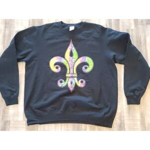 Vintage Saints Mardi Gras Black Sweatshirt XL New Orleans Vtg Fluer De Lis